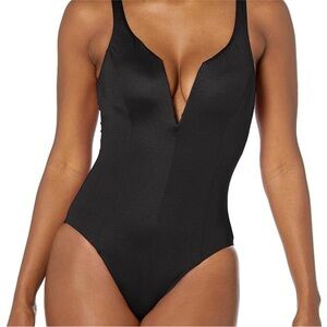 Tahari Plunge V Wire Black One Piece Black Size Large